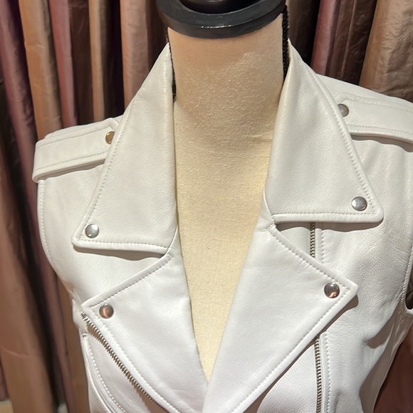 VEDA White Leather Moto Vest - Picture 3 of 11